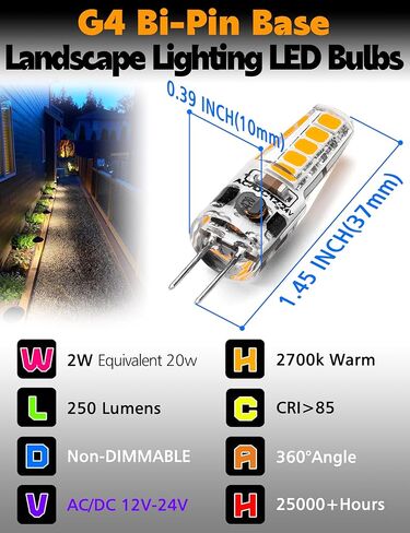 T5 T10 Wedge Base LED مصابيح المناظر الطبيعية 12V الجهد المنخفض 2W 300LM ، DC10-30V/AC12-24V 2700K أبيض دافئ للمنظر الطبيعي في الهواء الطلق مصابيح العربة RV ، 10 حزمة in Kuwait