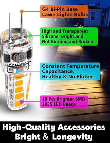 T5 T10 Wedge Base LED مصابيح المناظر الطبيعية 12V الجهد المنخفض 2W 300LM ، DC10-30V/AC12-24V 2700K أبيض دافئ للمنظر الطبيعي في الهواء الطلق مصابيح العربة RV ، 10 حزمة in Kuwait