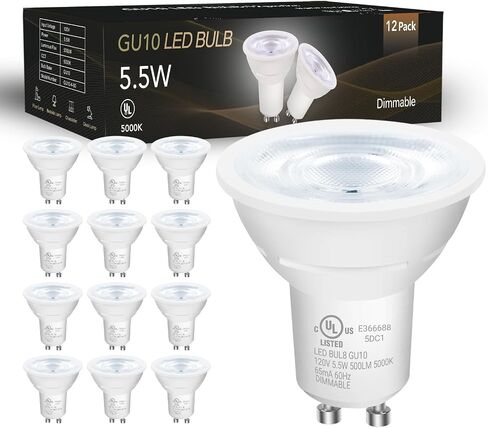 DAYBETTER GU10 LED Light Bulbs, Dimmable GU10 Bulb Replacement for Track Lighting, 5.5w Equivalent 50W, 500 LM Daylight White 5000K, MR16 LED Bulb for Kitchen, Range Hood, Living Room, 12 Pack in Kuwait