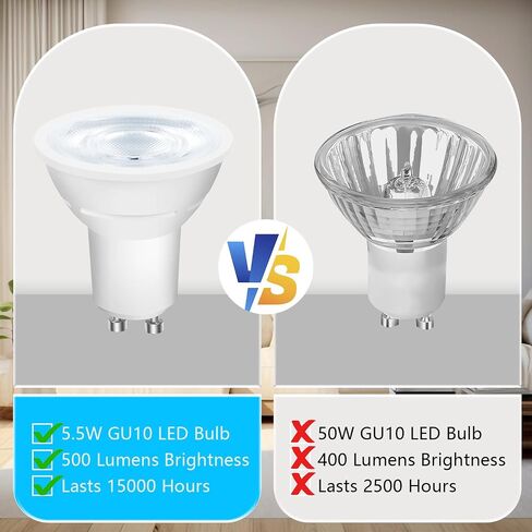 DAYBETTER GU10 LED Light Bulbs, Dimmable GU10 Bulb Replacement for Track Lighting, 5.5w Equivalent 50W, 500 LM Daylight White 5000K, MR16 LED Bulb for Kitchen, Range Hood, Living Room, 12 Pack in Kuwait