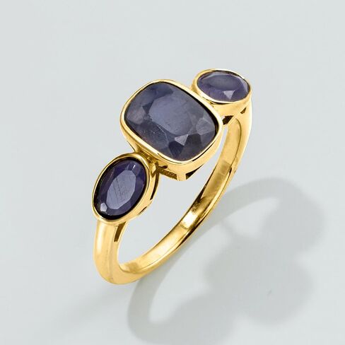 Ross-Simons 3.30 ct. t.w. Sapphire 3-Stone Ring in 18kt Gold Over Sterling in Saudi Arabia