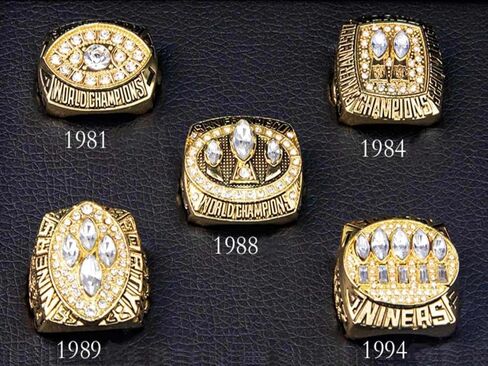 TREASURE FOOTBALL CHAMPIONSHIP RING 49ER 1981 84 88 89 94 12 19 7-TIMES SET & LUXURY BLACK BOX LEGEND VICTORIOUS RARE SPORTS FAN GIFT SERIES - HOLIDAY SHOW COLLECT in Saudi Arabia