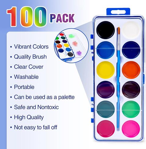 42 Pack Watercolor Paint Set for Kids,12 Colors Bulk,Watercolors Paints with Paint Brush,Kids Watercolor Paint Set for Birthday Party Favor, Classroom Activities, Art Classes in Kuwait