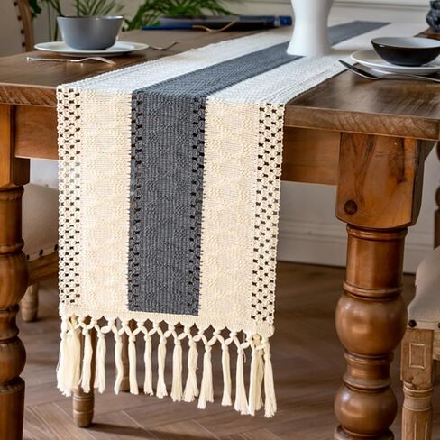 Boho Table Runner with Tassels 48 Inches Long Beige Soft Cotton Farmhouse Rustic Modern Spring Dining Coffee Small Table Runner for Festival Party Home Christmas Decoration in Saudi Arabia