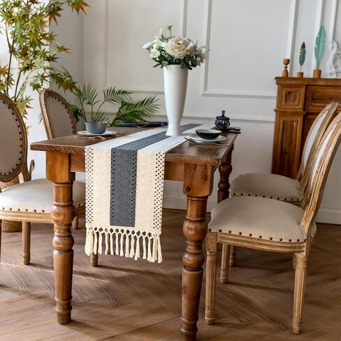 Boho Table Runner with Tassels 48 Inches Long Beige Soft Cotton Farmhouse Rustic Modern Spring Dining Coffee Small Table Runner for Festival Party Home Christmas Decoration in Saudi Arabia