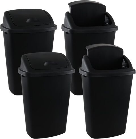 Office Trash Can with Lid, 8 Gallon Kitchen Garbage Can, Plastic Durable Waste and Recycle Bin (Set of 4, Black) in Saudi Arabia