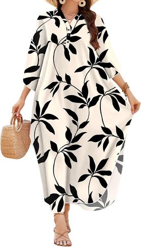 Makabo Kaftan فساتين للنساء Caftans Moo Moo Moo v Neck Beach Swimsuit التستر فوق فستان بوهو هاواي ماكسي in Kuwait