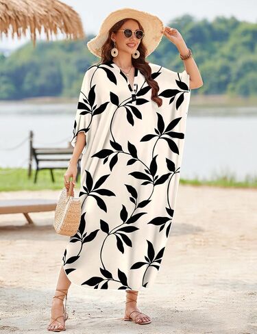 Makabo Kaftan فساتين للنساء Caftans Moo Moo Moo v Neck Beach Swimsuit التستر فوق فستان بوهو هاواي ماكسي in Kuwait