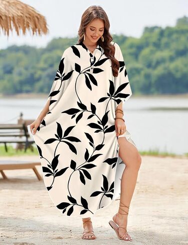 Makabo Kaftan فساتين للنساء Caftans Moo Moo Moo v Neck Beach Swimsuit التستر فوق فستان بوهو هاواي ماكسي in Kuwait