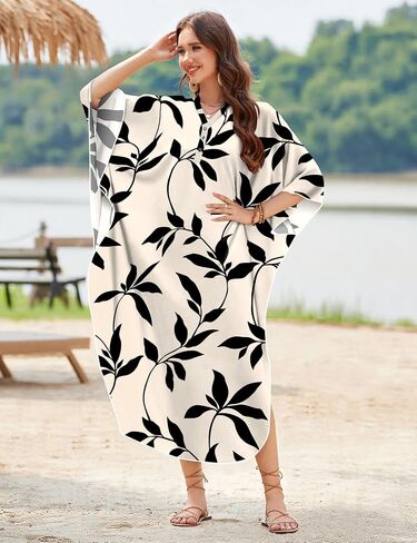 Makabo Kaftan فساتين للنساء Caftans Moo Moo Moo v Neck Beach Swimsuit التستر فوق فستان بوهو هاواي ماكسي in Kuwait