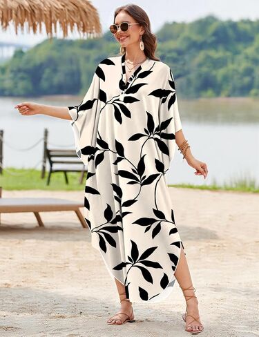 Makabo Kaftan فساتين للنساء Caftans Moo Moo Moo v Neck Beach Swimsuit التستر فوق فستان بوهو هاواي ماكسي in Kuwait