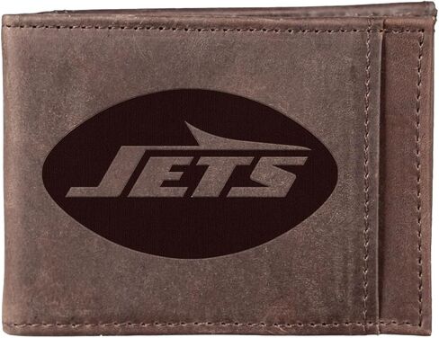 Team Sports America NFL New York Jets Front Pocket Slim Wallet for Men | Minimalist Leather RFID Blocking Bifold Card Holder with Money Clip | Officially Licensed Stamped Logo in Saudi Arabia