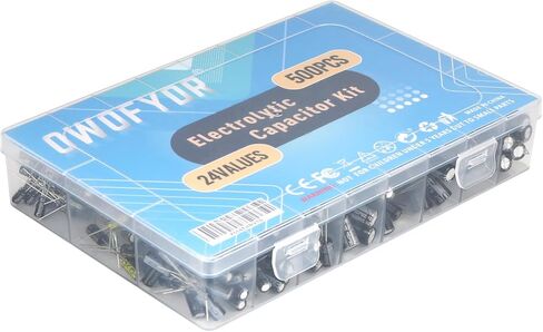طقم تشويش مكثف 500 قطعة كهربائية-24 قيمًا (0.1μF-1000μF ، 10V/16V/25V/50V)-مثالي لمشاريع DIY ، إصلاح الإلكترونيات والهواة in Kuwait