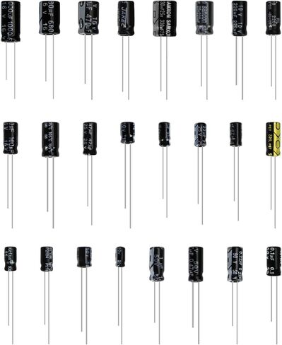 طقم تشويش مكثف 500 قطعة كهربائية-24 قيمًا (0.1μF-1000μF ، 10V/16V/25V/50V)-مثالي لمشاريع DIY ، إصلاح الإلكترونيات والهواة in Kuwait