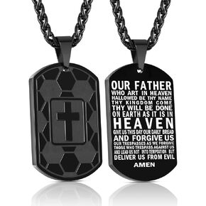 Soccer Cross Dog Tag Necklace for Boys Men Son Stainless Steel Bible Verse Pendant Chain Communion Confirmation Sports Baptism Religious Jewelry Gifts 24 Inch