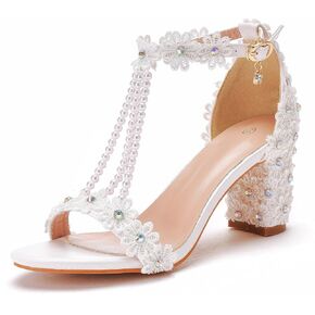 3 Inches Elegant High Heels Women Banquet Sandals Wedding Shoes White Lace Party Dress Pumps C07YLYM