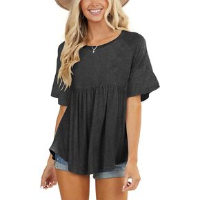 Limerose Women's Short Sleeves Summer Tops Round Neck Shirts Cute Babydoll Style Tunics