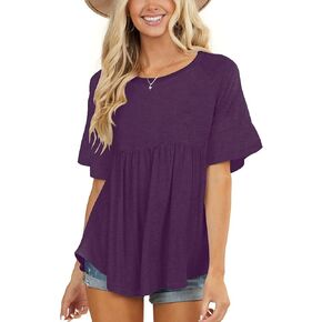 Limerose Women's Short Sleeves Summer Tops Round Neck Shirts Cute Babydoll Style Tunics