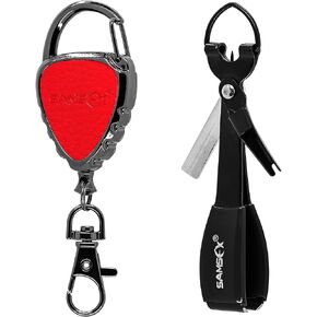 SAMSFX Quick Knot Tying Tool with Carabiner Zinger Retractor Fly Fishing Magnet Retractable Badge Holder and Multi-Tool Combo