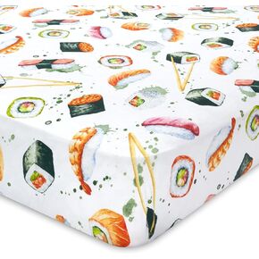 Sushi Crib Sheet | Extra Soft and Stretchy Jersey Knit Cotton | Beautiful Watercolor Design