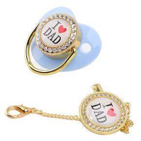 Personalized Bling Pacifier, Baby Soother Pacifier, Newborn Soother Pacifier with Clip Rhinestone Design Silicone Baby Pacifier Baby Shower Anniversary Ideal 6 to 18 Month (Blue)