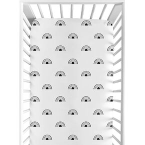 Sweet Jojo Designs White and Black Boho Rainbow Boy or Girl Fitted Crib Sheet Baby or Toddler Bed Nursery - Black and White Bohemian Celestial Sky Outdoors Nature Gender Neutral