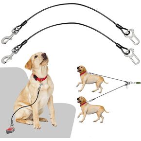 Dog Seat Belt for Car, 2Pcs Dog Car Harness, Chew-Proof Leash Extender, Made from Coated Heavy Duty 2in Diameter Steel Wire Rope, Vehicle Harnesses with Clip, Max Load: 300 lbs.(Black, 20in)
