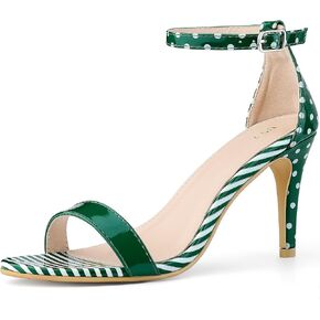 Perphy Stripe Ankle Strap Polka Dots Stiletto Heels Sandals