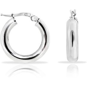 Hoops & Loops 925 Sterling Silver 4mm Thick High Polished Circle Click-Top Hoop Earrings for Women and Teen Girls, Sterling Silver, Yellow & Rose Gold Flash Plated 15mm-50mm