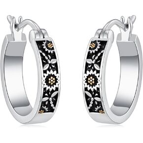 Sunflower Dragonfly/Daisy Bee Hoop Earrings for Women 925 Sterling Silver Flower Hoop Earrings Small Huggie Earrings Jewelry Gift for Girls