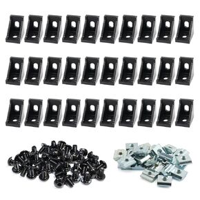 30Sets 2020 Series Aluminum Extrusion Profile L Connector Bracket 20 Right Angle Joint Conner with Esquina 20 Extruded Aluminium Perfiles T Slot with 60Pcs M6 Nut Bolts