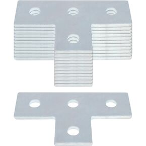 12 Pack 4 Hole "T" Shaped Connector Flat Plate Fitting Bracket Fit for 1/2" Bolt in 1-5/8" Strut Channel, Thickness 4.8mm, Steel Surface Electrogalvanized