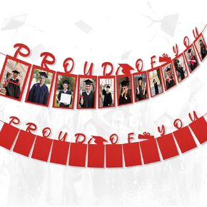 Graduation Photo Banner Class of 2024 Banner for College High School,Proud of You Graduation Picture Banner for Party Home Classroom Congratulations Graduate Banner,Blue