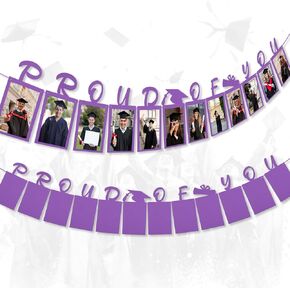 Graduation Photo Banner Class of 2024 Banner for College High School,Proud of You Graduation Picture Banner for Party Home Classroom Congratulations Graduate Banner,Blue