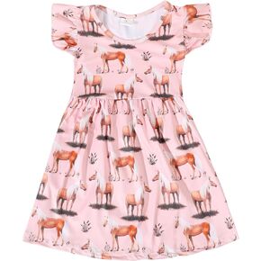 Toddler Girls Cartoon Casual Print Dresses Flutter Sleeve 3-8Y