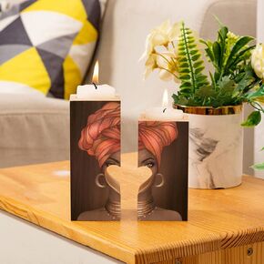 African American Girl Pattern Heart Tealight Candle Holder Wooden Decorative Personalization Romantic Gift for Wedding Christmas Girlfriend Birthday Anniversary