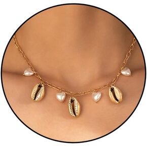 Shell Pearl Choker Necklace for Women Gold Boho Starfish Shell Pendant Necklace Beach Seashell Necklaces for Women Girls Jewelry Gifts