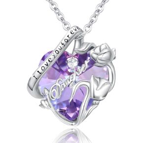 Daughter Necklace from Dad Mom Grandmother 925 Sterling Silver Rose Flower Forever Love Heart Pendant Necklace Embellished with Crystals from Austria Crystal Jewelry Daughter Gifts