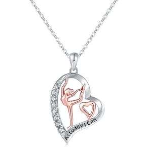 Gymnastics necklaces 925 Sterling Silver Jewelry Love Flapping gymnast team America spirit with sports ''Actually I Can'' Inspirational gymnastic gifts for Women Girls Teens