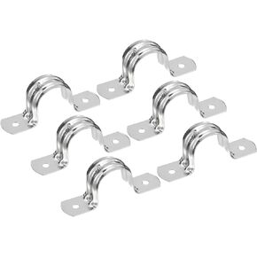 uxcell 18Pcs Rigid Pipe Straps, 1 Inch Stainless Steel 2 Hole U-Shaped Bracket Tube Hanger Pipe Clamps for Fixing Pipe Cable