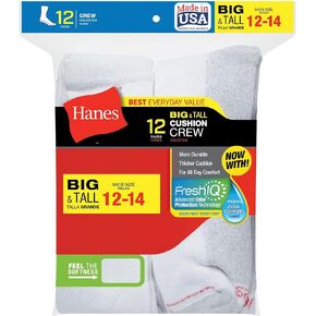 Big & Tall Crew Socks (144V12) White, 12-14