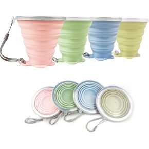 JBER Silicone Collapsible Travel Cup, 4 Pack Silicone Folding Camping Cup with Lids Expandable Drinking Cup Set BPA Free Reusable Portable Graduated for Outdoor Hiking Travel