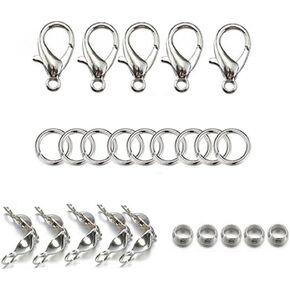 DTECGOUG 100pcs Jewelry Making Accessories Set Includes 20 Beaded Knot Sets, 40 Open Loop connectors, 20 spacing Beads, and 20 Lobster Claw Clasps, Used for DIY Jewelry Crafts Production (Gold)