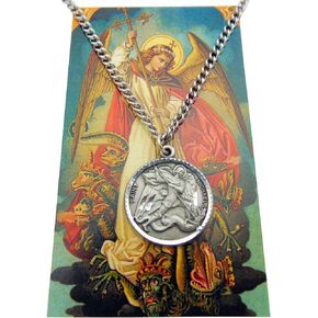 St Michael Pewter Medal One Inch Saint Pendant on a Stainless Steel Chain Boxed Gift Set