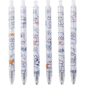 6PCS White Bear Pattern Neutral Pen Set, Press The Full Needle Neuter Pen, Kawaii Pen, 0.5 Mm Black Ink Pen For Office
