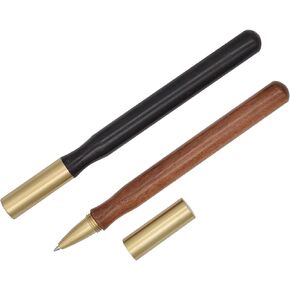 Set of 2 Handcrafted Brass Wooden Rollerball Pen Black Ink Handcrafted Wood Pen Retro Collection Business Pen Fancy Nice Rollerball Pen Set, Brown + Black
