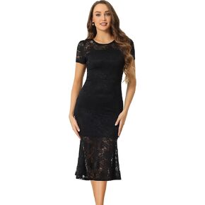 Allegra K Elegant Lace Dress for Women's Short Sleeve Cocktail Party Mermaid Bodycon Dresses