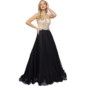 Meier Women's Sheer Beaded Illusion Prom Gowns Homecoming Party Dresses