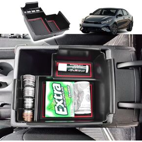 Center Console Organizer Tray Compatible with 2019-2024 Kia Forte GT EX FE LX LXS S Accessories, Insert Armrest Storage Box ABS Materials Coin Storage Holder Black