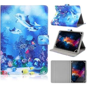 DETUOSI Universal 8.0 inch Tablet Case, 8.7 inch Tablet Cover, Travel Portable Protective Folio PU Leather Stand Shell Case【with 4 Fixed Rings】for All Kinds of 8.0-8.7 inch Android/iOS/Windows Tablets
